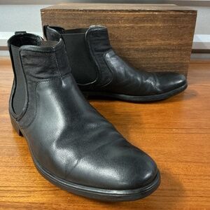 John Varvatos Men Black Leather Denim Chelsea Ankle Boot Size 11 Made in Italy